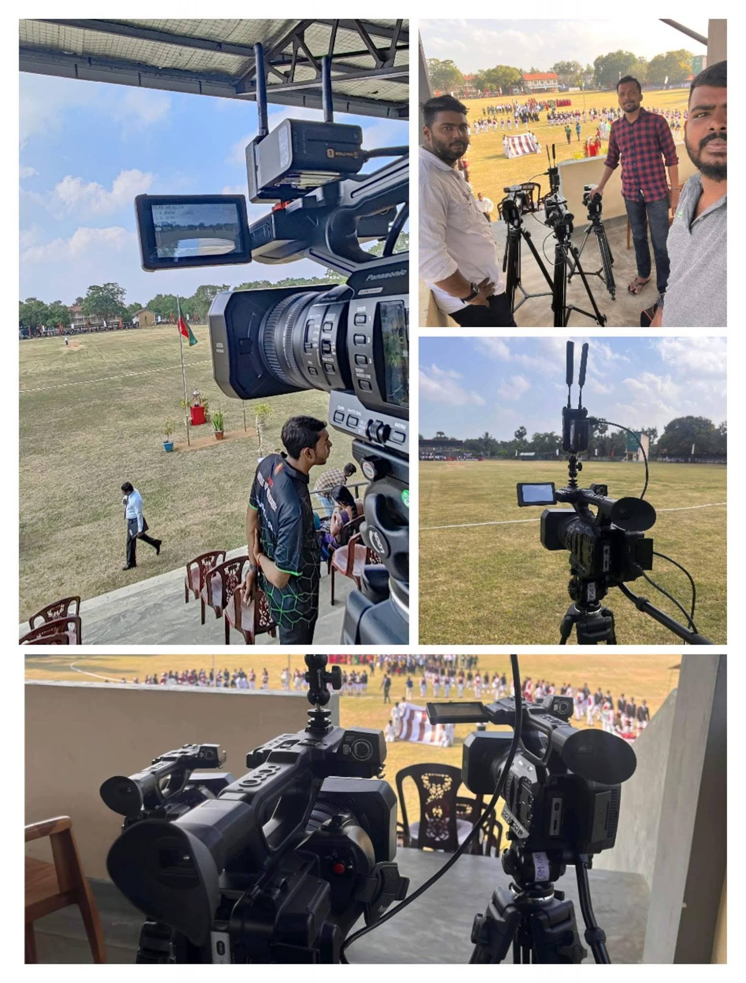 School sports meet covered from the pavilion with multiple cameras and wireless transmitters